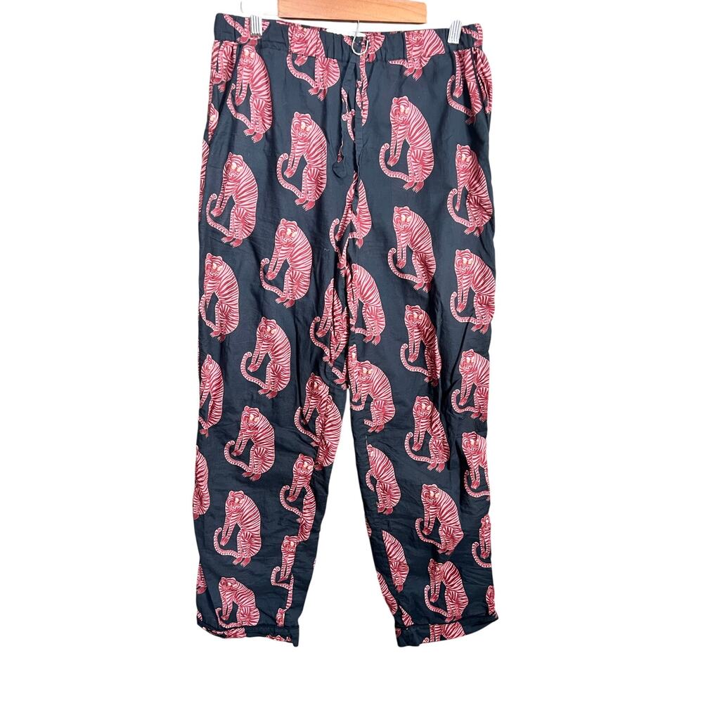 Desmond & Dempsey Women's PJ Pants Lounge Black Red Tiger Print Sz M Comfort